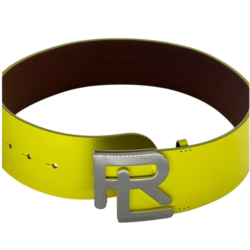 Ralph Lauren Purple Label Neon Yellow Leather Belt with Silver 'RL' Buckle